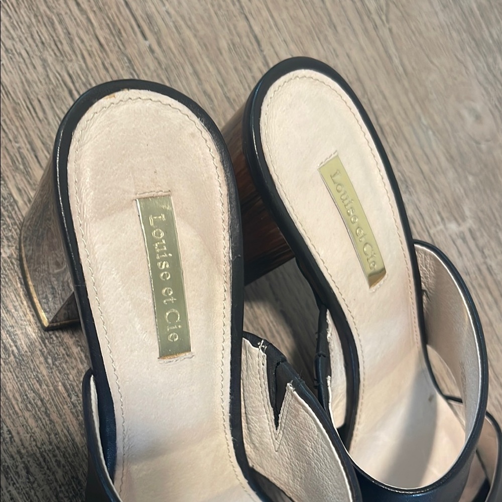 Louise et Cie Black Leather Block Heel Slide Sandals // Sz 8.5 - Picture 3 of 7